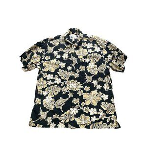 VTG Bluewater Wear Shirt Adult‎ Large Button Up Hawaiian Swordfish Hibiscus Mens